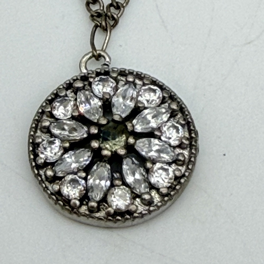 Vintage 925 Sterling Silver Pendant Necklace CZ Stones Dainty Collar